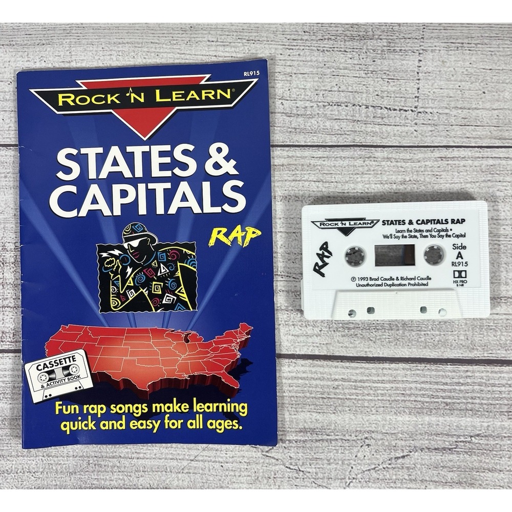 Vintage Rock N Learn States & Capitals Rap Cassette‎ Book RL915 Tested